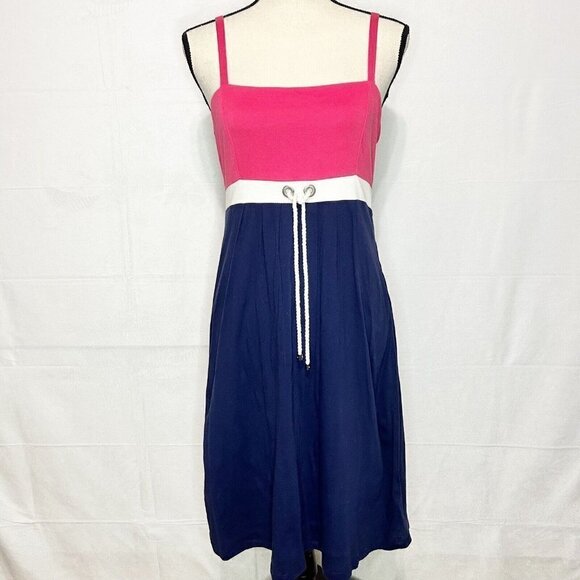 Lilly Pulitzer Dress Rope Tie Beach Sleeveless Size S Navy Pink Smocked Back - Picture 1 of 8